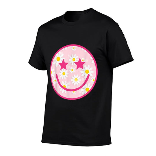 Funny Pink Happy Face Daisy Flower Smile Face Trendy  Stretchy T-Shirt