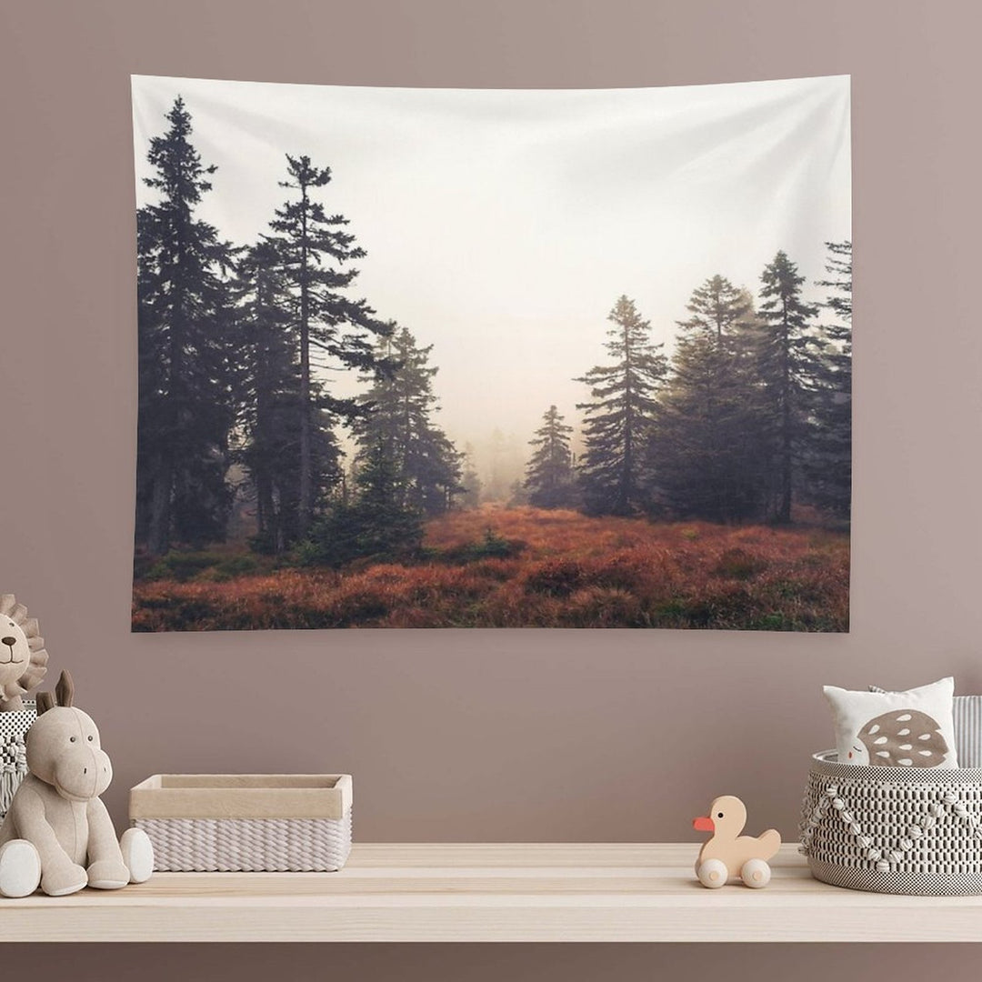 You Are Here  Wild Romantic Misty Fairytale Wilderness Forest With Cascadia Trees Covered In Magic Foggy Sunlight Tapestry