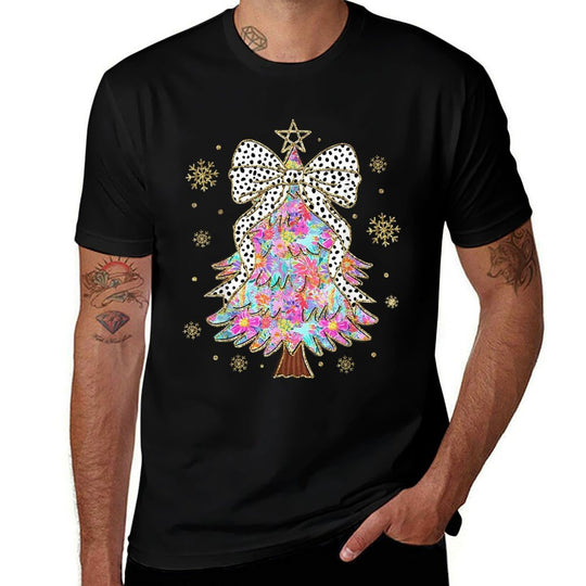 Bling Bling Floral Christmas Tree with Bow Festive Xmas  Eco-friendly Material T-Shirt