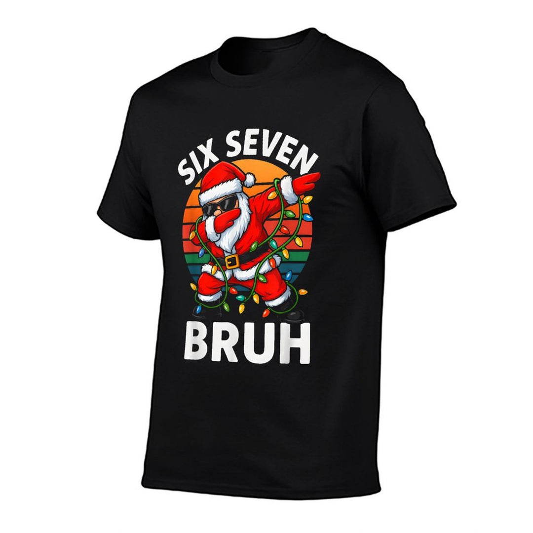 HUGvyn Six Seven 6 7 Meme Dabbing Santa Merry Christmas Bruh  Cotton T-Shirt
