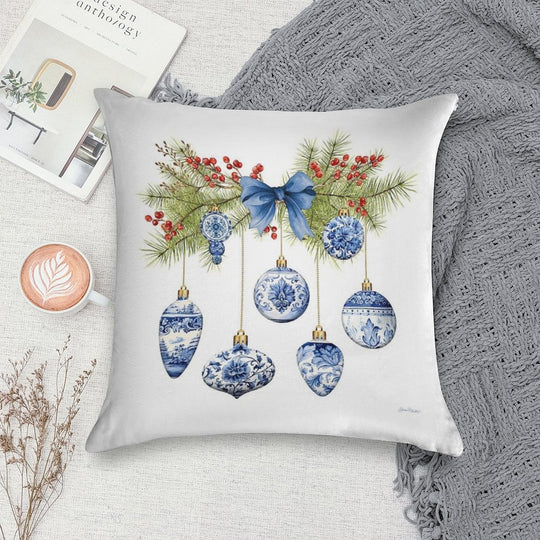 Blue Chinoiserie Christmas A Soft Washable Throw Pillow