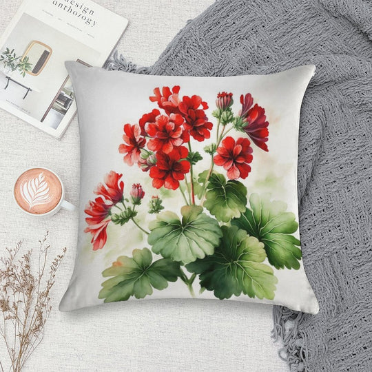 Red Geranium Flowers Soft Style Accent Throw Pillow