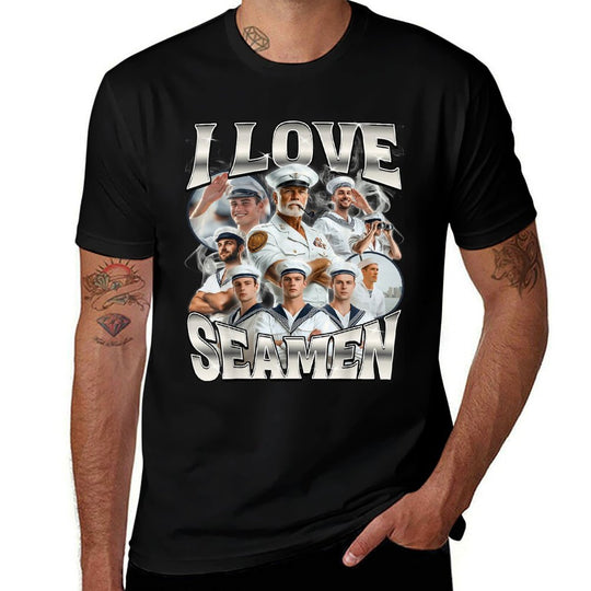 I Love Seamen  Ribbed Collar T-Shirt