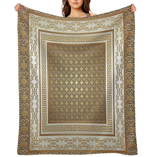 Greek Keys Cream Copper Pattern Machine-washable Throw Blanket