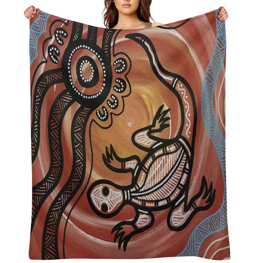 Authentic Aboriginal Art - Lizard Velvety-soft Throw Blanket
