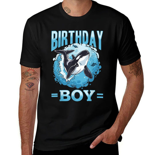 Funny Orca Animal Birthday Boy  Ribbed Collar T-Shirt
