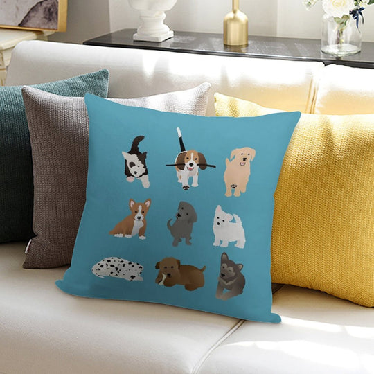 Puppies (blue) Soft Shrink-Resistant Throw Pillow