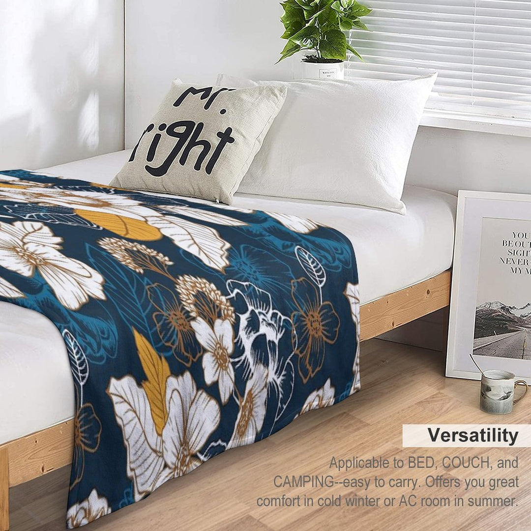 Navy And Gold Peony And Blossom Seamless Pattern Sustainable Throw Blanket