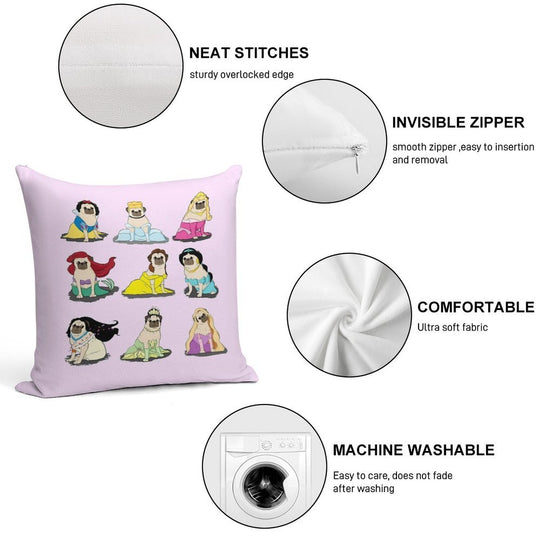Pug Princesses Version 2 Soft Skin-Friendly Throw Pillow