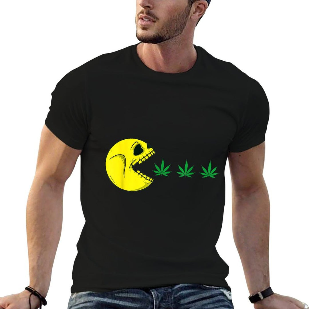 Halloween Skeleton Eats Weed Funny Marijuana Cannabis 420  High-quality Stitching T-Shirt