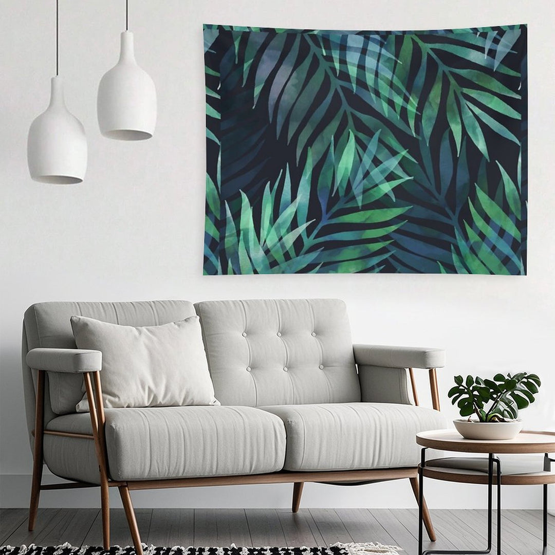 Dark Green Palms Leaves Pattern Tapestry