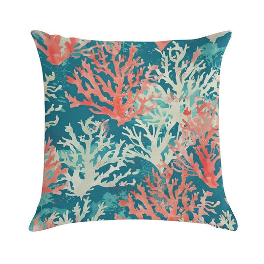 Teal Coral Reef Pattern Soft Reinforced Edging Throw Pillow