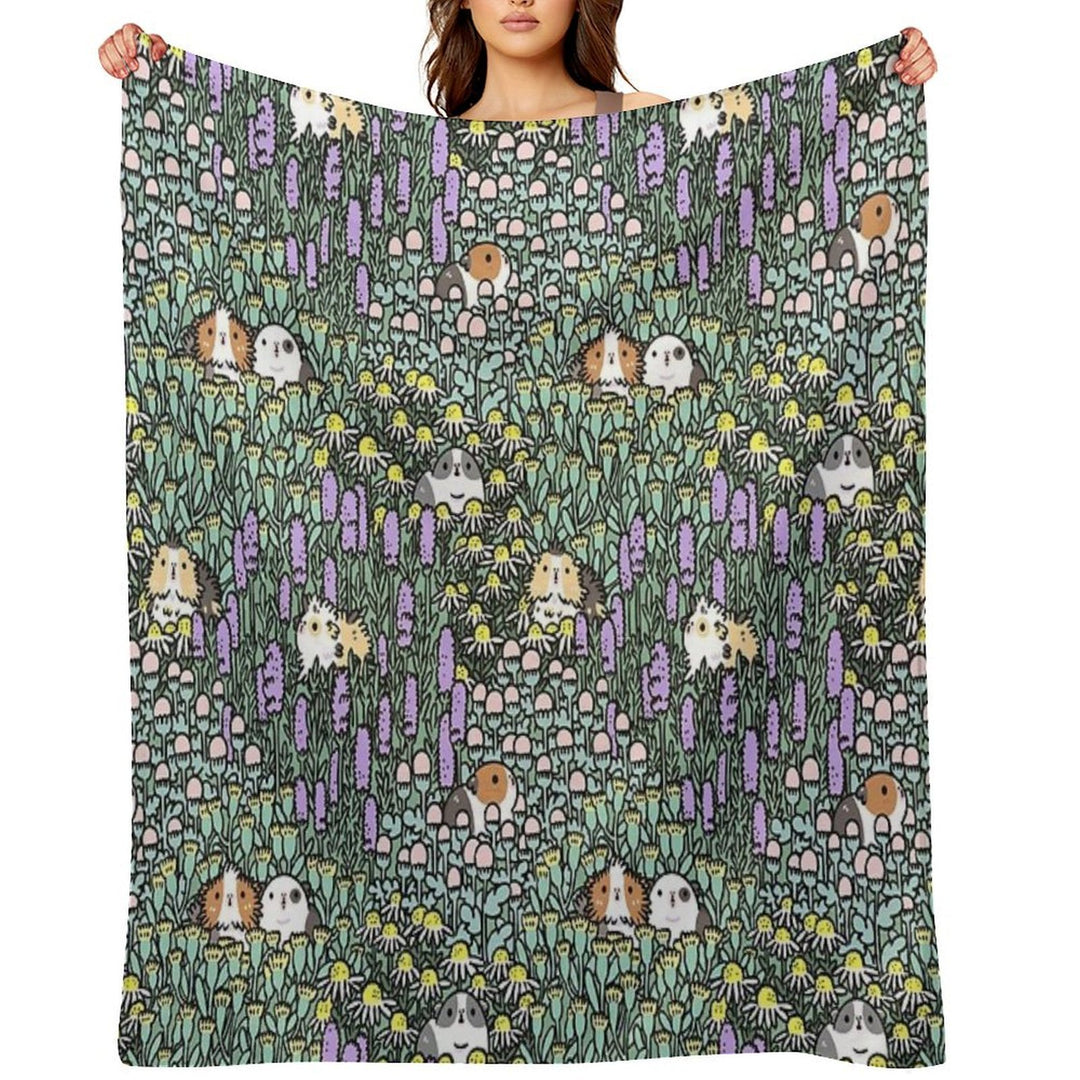 Guinea Pigs And Garden Herbs Pattern Compact Throw Blanket