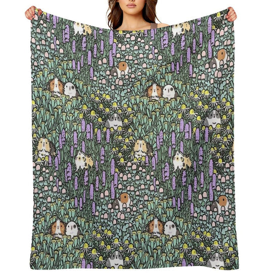 Guinea Pigs And Garden Herbs Pattern Compact Throw Blanket