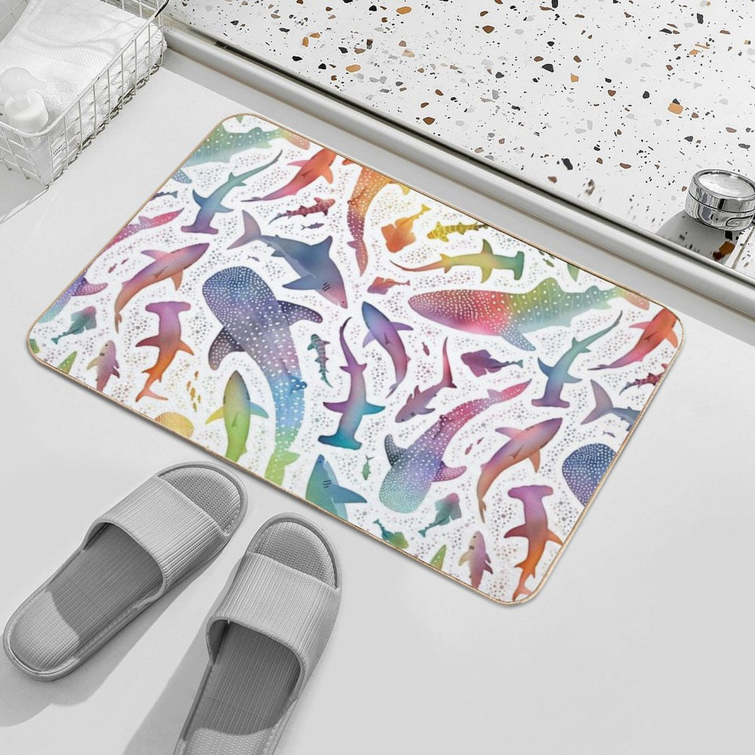 Rainbow Shark Ocean on White  High-Traffic Bath Mat