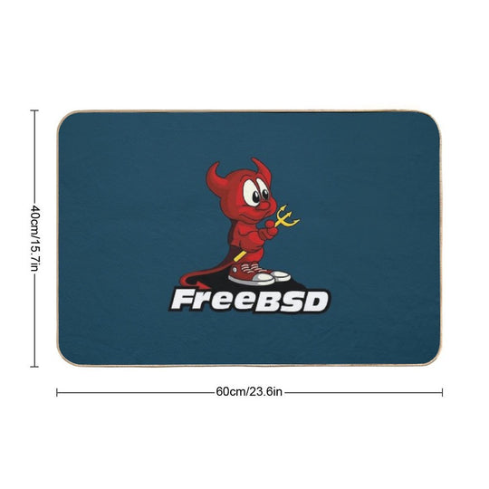 Beastie (FreeBSD) + Text  Easy To Clean Bath Mat