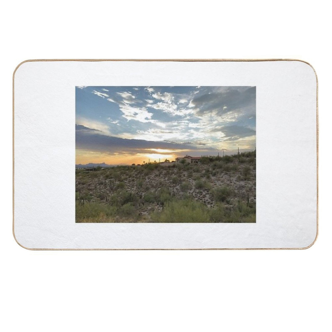 Sunset over Desert Mountain  Long-Lasting Bath Mat