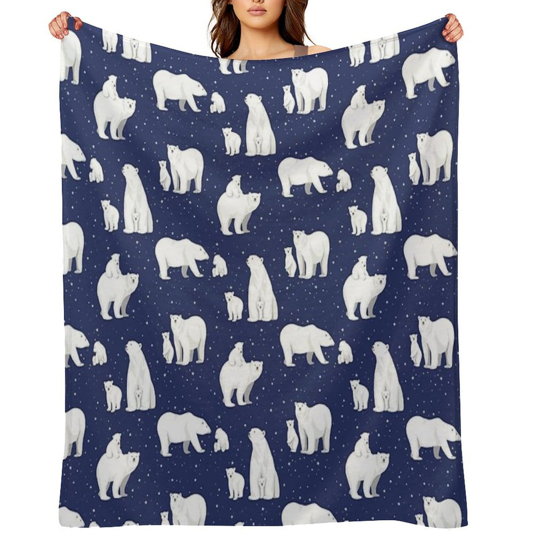 Winter Polar Bears And Stars on Navy All-season Throw Blanket