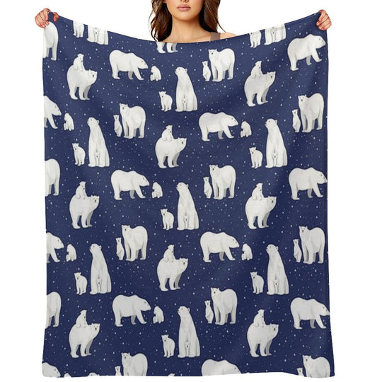 Winter Polar Bears And Stars on Navy All-season Throw Blanket
