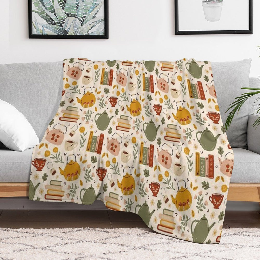 Flowery Books And Tea Travel-friendly Throw Blanket