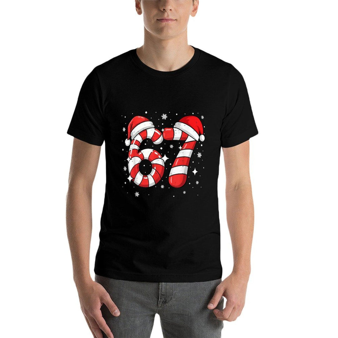 67 Meme Six Seven Candy Cane Christmas Boys Girls Kids  Relaxed-fit T-Shirt