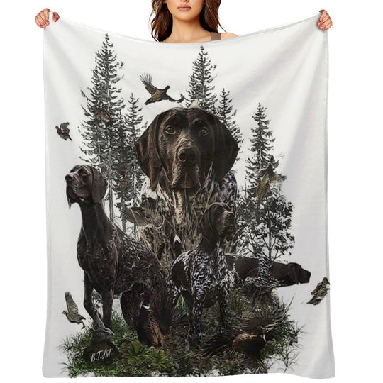 German Shorthaired Pointer, Bird Hunting Season Easy Care Throw Blanket