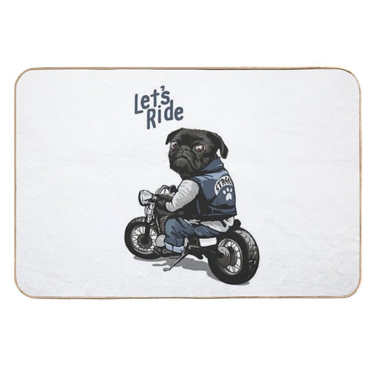 Let's Ride Motorcycle Big Bike Black Pug Dog T-Shirt Durable Bath Mat