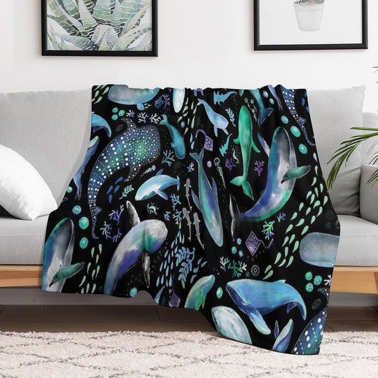 Ocean Diving with Whales at Night - Remix Comfort Throw Blanket