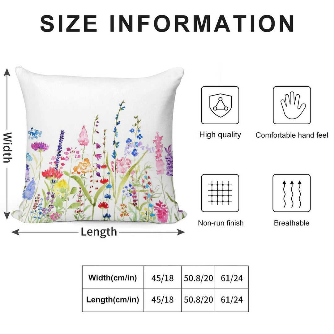 Hand Painted Colorful Wild Flower Field Soft Multiple Sizes Throw Pillow