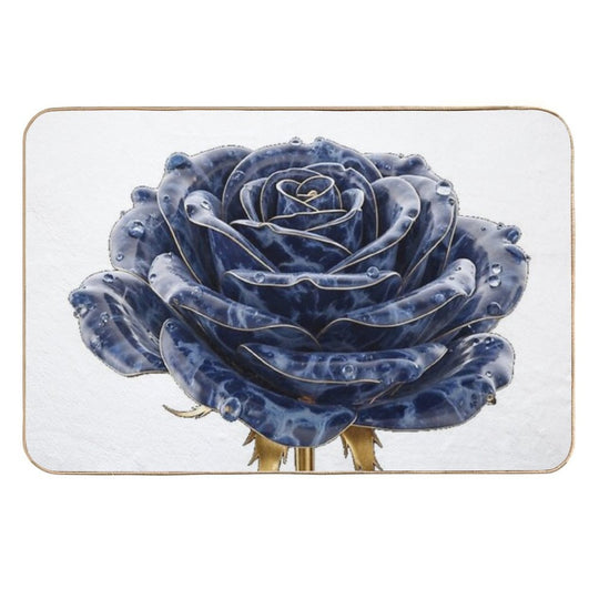 Blue Lapis Lazuli Rose with Golden Tiger Leaves  Easy To Clean Bath Mat