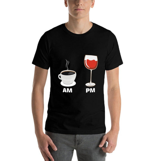 Wine Coffee Funny AM PM Red Wine Caffeine Drinker Drinking  Slim-fit Cut T-Shirt