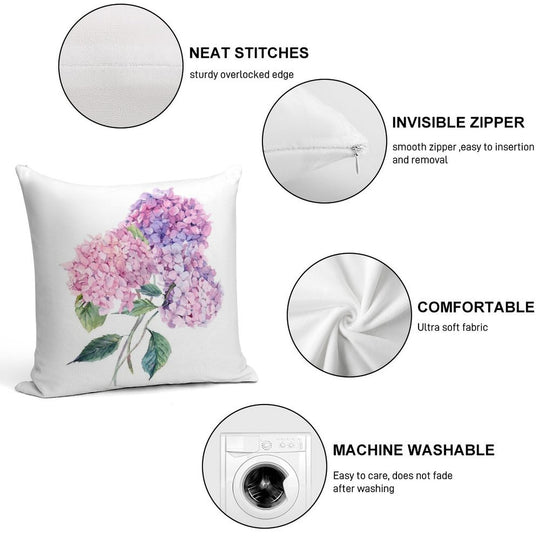 Watercolor Branch of Blooming Hydrangeas Soft Style Accent Throw Pillow