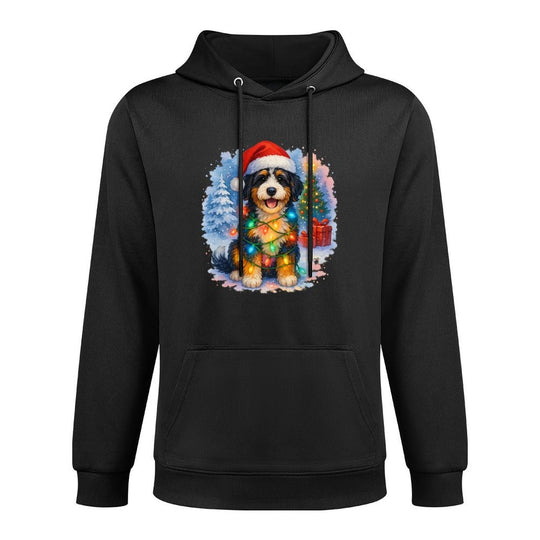 Festive Bernedoodle Dog Santa Hat Christmas Tree Lights Adjustable Hood Hoodie