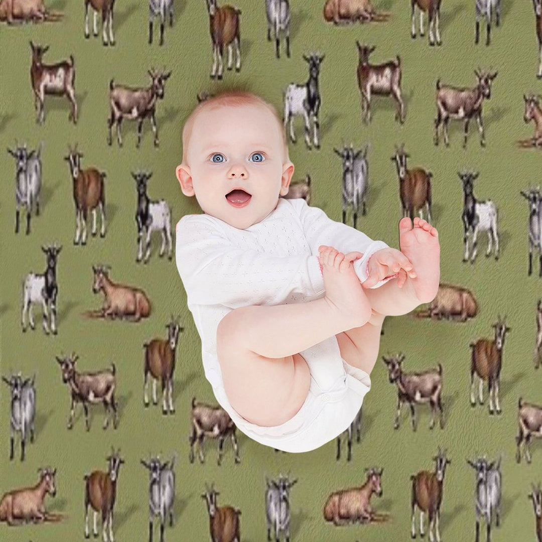 Tiny Goats on Green - Goat Herd Pattern Versatility Throw Blanket