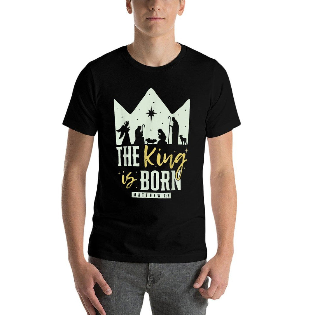 Retro Religious Christmas The King Is Born Christian  Durable T-Shirt