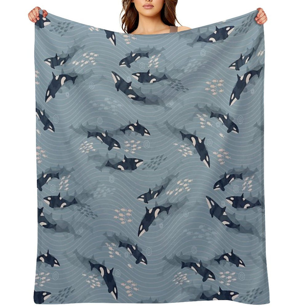 Orca in Motion  Blue-gray Ocean Pattern Gift-ready Throw Blanket