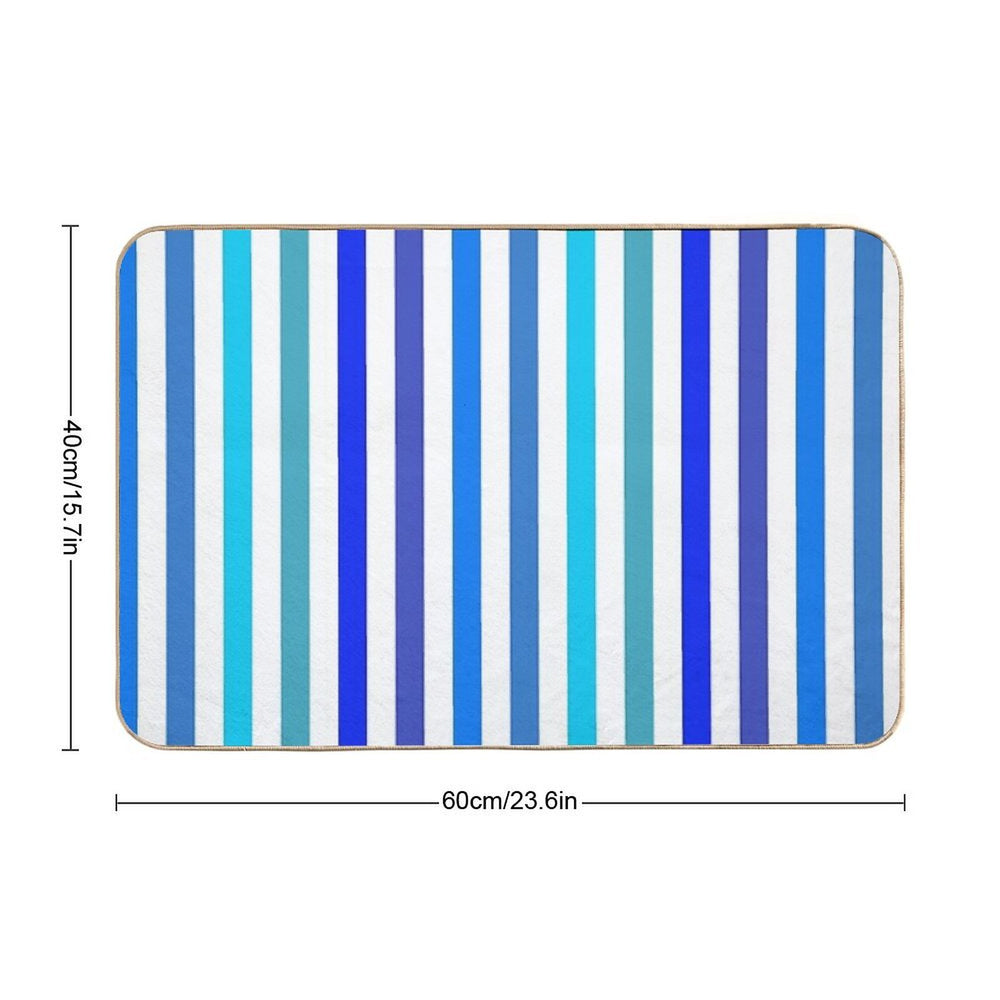 Vertical Blue And White Striped  Absorbent Bath Mat