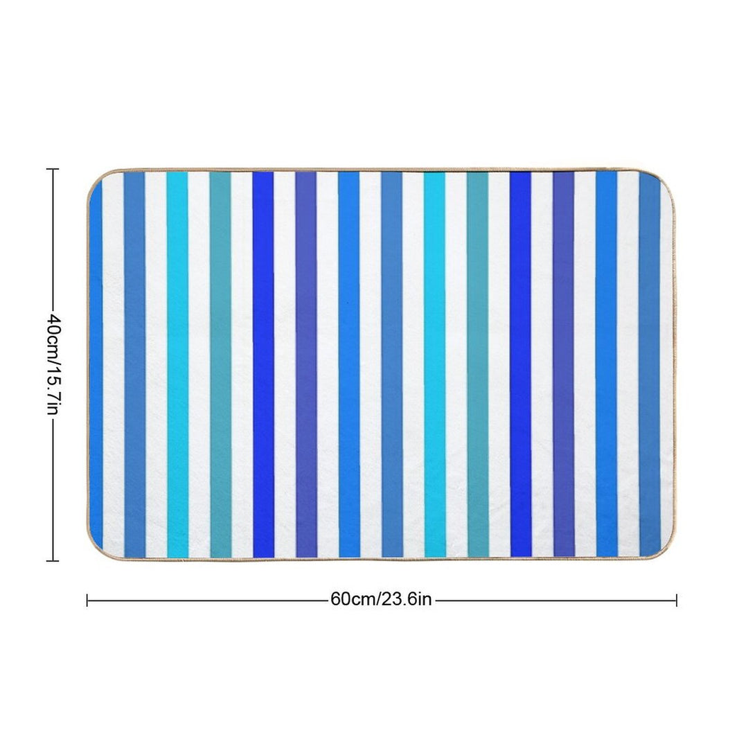 Vertical Blue And White Striped  Absorbent Bath Mat