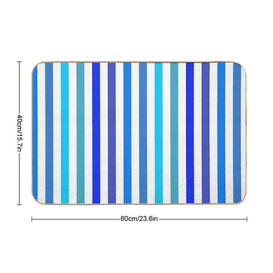 Vertical Blue And White Striped  Absorbent Bath Mat