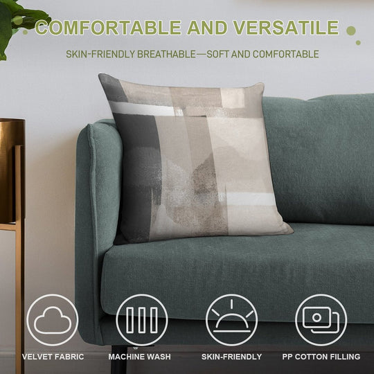 Grey And Beige Geometric Abstract Building Blocks Soft Home Decor Throw Pillow