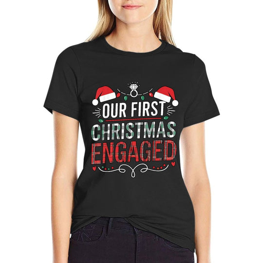 Our First Christmas Engaged 2024 Couples Pajamas Christmas  Quick-drying T-Shirt