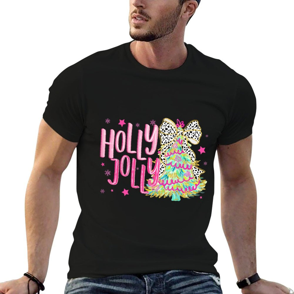 Cute Coquette Bow Girls Christmas Tree Merry Xmas Holiday  High-quality Stitching T-Shirt