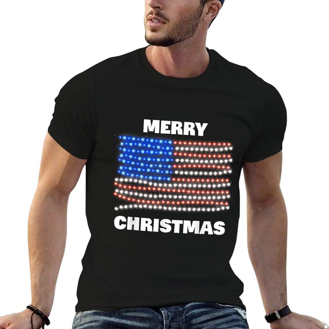 American USA Patriotic Merry Christmas Xmas Lights Women Kids Men  Eco-friendly Material T-Shirt
