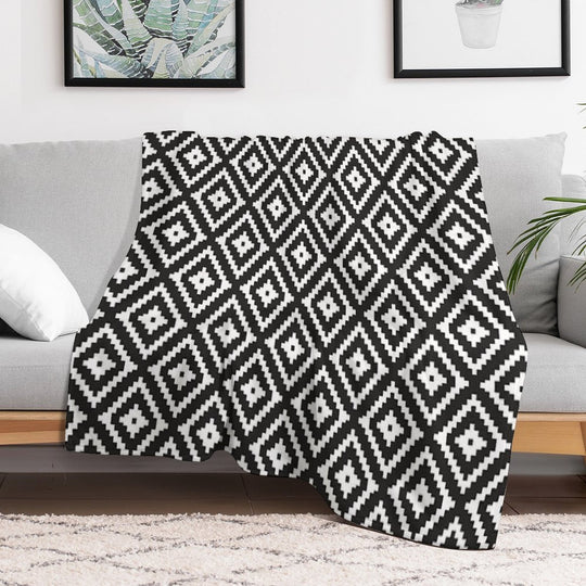Aztec - White on Black Eco-conscious Throw Blanket
