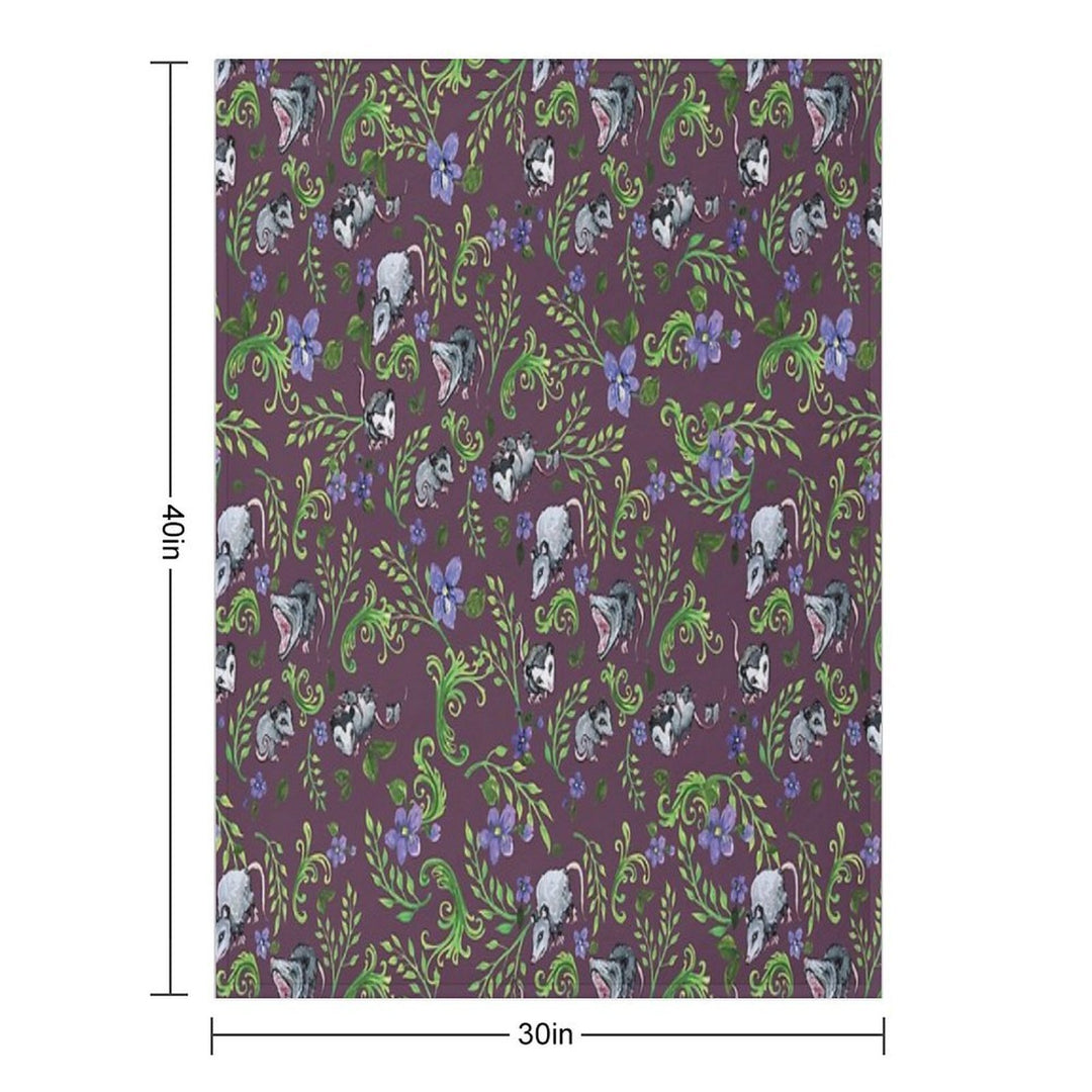 Opossum, Fern, & Violet Print Velvety-soft Throw Blanket