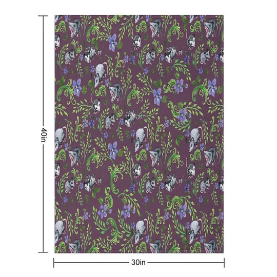 Opossum, Fern, & Violet Print Velvety-soft Throw Blanket