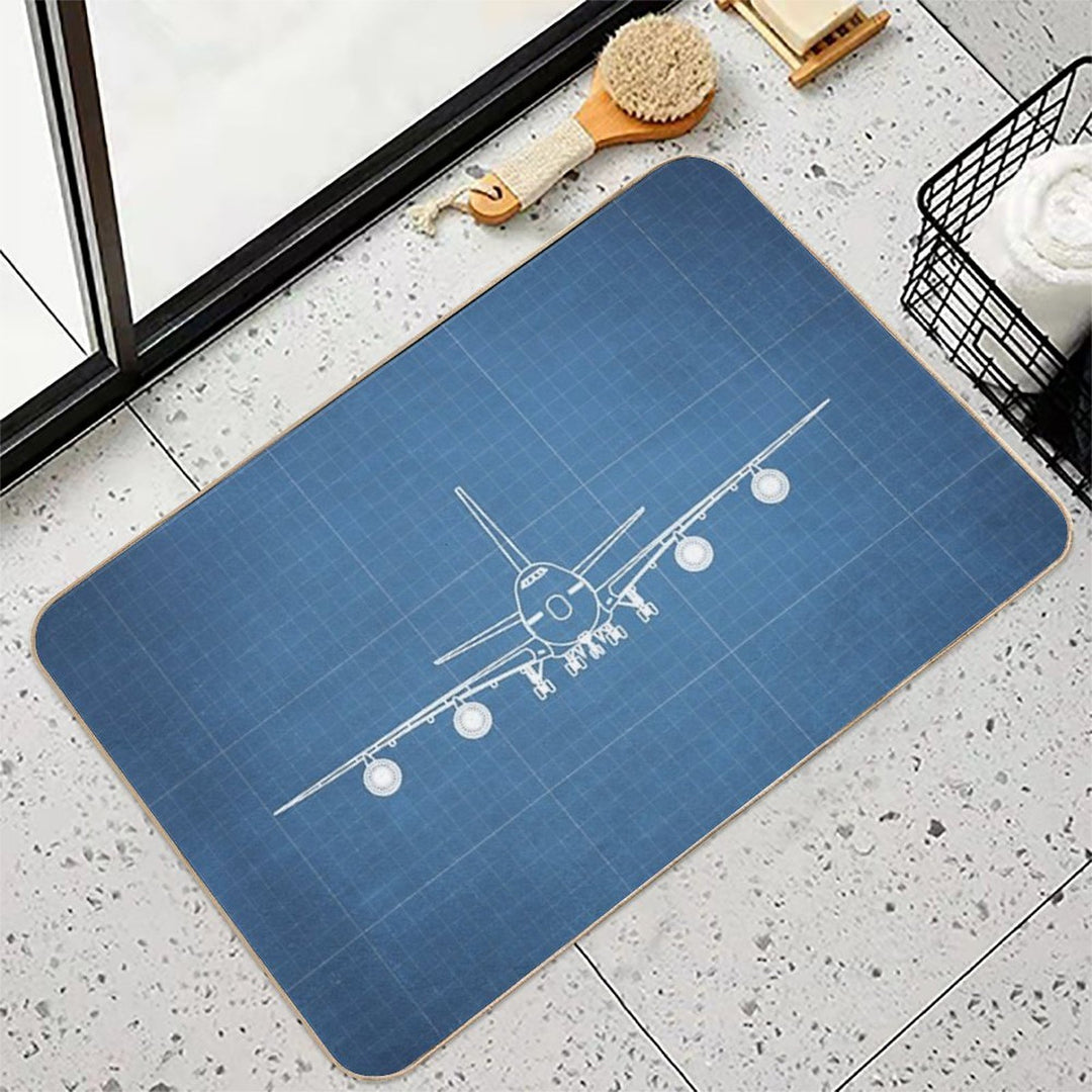 Boeing 747 Family Blueprint (light Blue)  Slip-Resistant Bath Mat