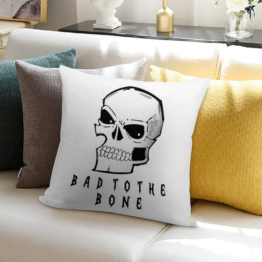 “Bad to The Bone – Gothic Rock Rebel Skull” Soft Reinforced Edging Throw Pillow