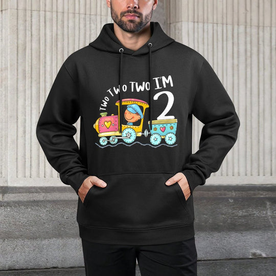 Kids Funny 2nd Birthday Train Boy Two Two I'm Two Years Old Shape Retention Hoodie