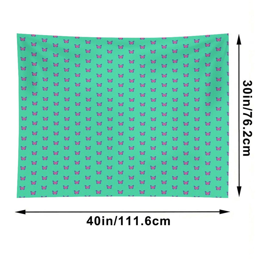 Blue And Pink Butterflies on Mint Green Tapestry